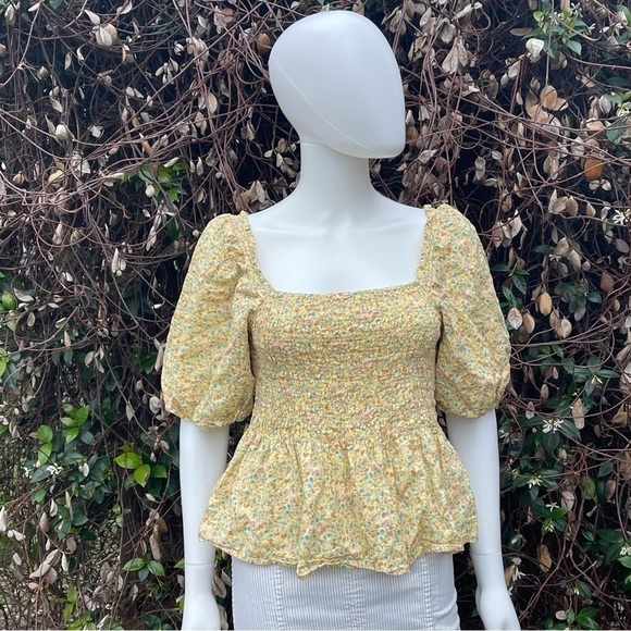 ANA Floral Print Puff Sleeve Peplum Crop Top - Picture 1 of 11